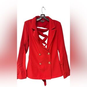 NWT Vibrant Red Double-Breasted Blazer with Classic Lapel
